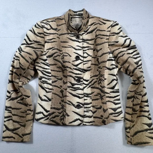 Alberto Makali Sport Caché Vintage Tiger Print Faux Suede Jacket Size 8 - Picture 1 of 7